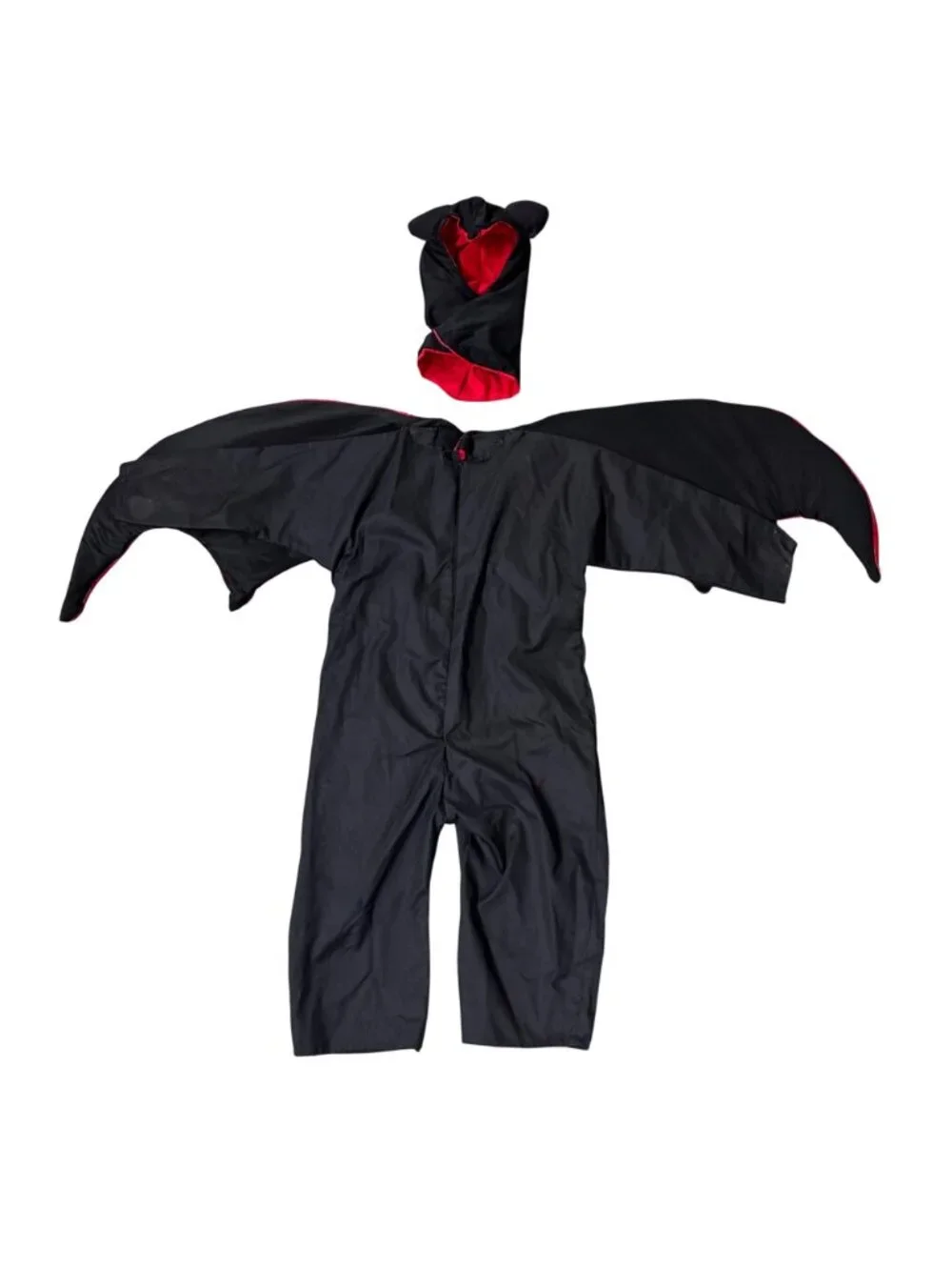 Vintage Kids Bat Costume 1970s Halloween Handmade Black Red Small/Medium READ